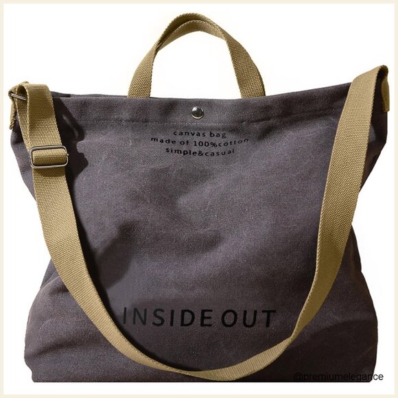 Handbags - Large Canvas Tote Bag with Crossbody Strap, Multiple Pockets, 20L Capacity